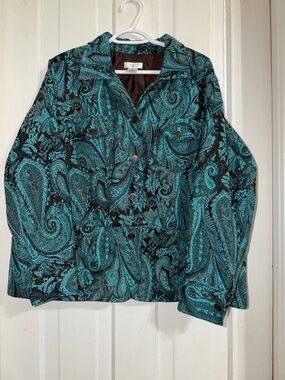 Women’s plus size 2X Laura Ashley Teal and Black Paisley Jacket blazer work